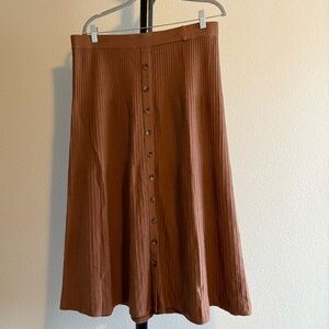 SHEIN Rust Brown Button-Front Knit A-Line Skirt